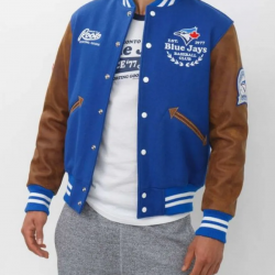 Toronto Blue Jays Varsity Blue and Brown Jacket Toronto Blue Jays Varsity Blue and Brown Jacket
