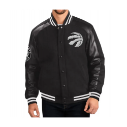 Toronto Raptors Varsity Black Wool Leather Jacket
