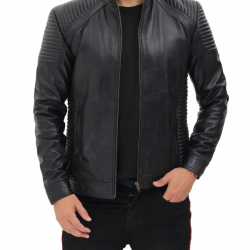 Trento Mens Black Fitted Quilted Leather Jacket Trento Mens Black Fitted Quilted Leather Jacket