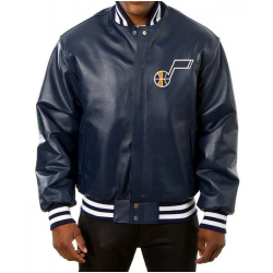 Utah Jazz Navy Blue Varsity Leather Jacket