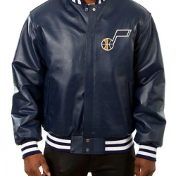 Utah Jazz Navy Blue Varsity Leather Jacket Utah Jazz Navy Blue Varsity Leather Jacket