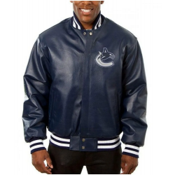 Vancouver Canucks Navy Blue Varsity Leather Jacket