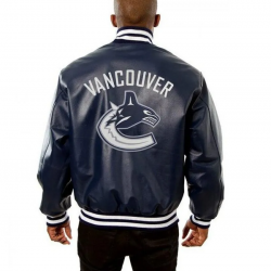 Vancouver Canucks Navy Blue Varsity Leather Jacket Vancouver Canucks Navy Blue Varsity Leather Jacket