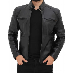 Vermont Black Leather Cafe Racer Motorcycle Jacket