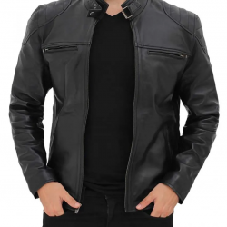 Vermont Black Leather Cafe Racer Motorcycle Jacket Vermont Black Leather Cafe Racer Motorcycle Jacket