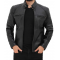 Vermont Black Leather Cafe Racer Motorcycle Jacket