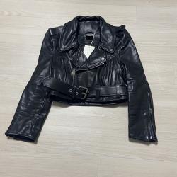 Vetements Men's XS Cropped Black Leather Biker Jacket  Vetements Men's XS Cropped Black Leather Biker Jacket