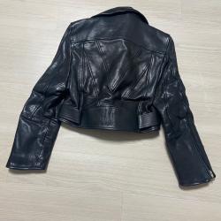 Vetements Men's XS Cropped Black Leather Biker Jacket  Vetements Men's XS Cropped Black Leather Biker Jacket