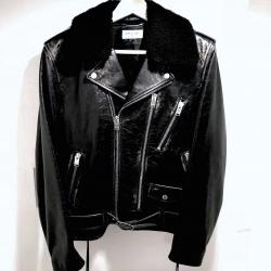 Vintage Distressed Black Calfskin Leather Biker Jacket with Removable Shearling Collar Vintage Distressed Black Calfskin Leather Biker Jacket with Removable Shearling Collar