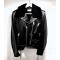 Vintage Distressed Black Calfskin Leather Biker Jacket with Removable Shearling Collar