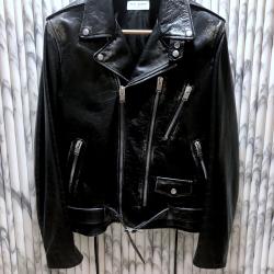 Vintage Distressed Black Calfskin Leather Biker Jacket with Removable Shearling Collar Vintage Distressed Black Calfskin Leather Biker Jacket with Removable Shearling Collar