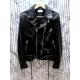 Vintage Distressed Black Calfskin Leather Biker Jacket with Removable Shearling Collar