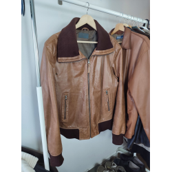 Vintage Leather Genuine Leather Men's Brown Bomber Jacket 