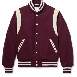 Virgin Leather Trimmed Wool Bomber Burgundy Teddy Jacket Virgin Leather Trimmed Wool Bomber Burgundy Teddy Jacket