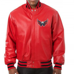 Washington Capitals Red Varsity Leather Jacket Washington Capitals Red Varsity Leather Jacket