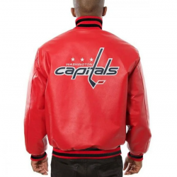 Washington Capitals Red Varsity Leather Jacket Washington Capitals Red Varsity Leather Jacket