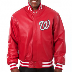 Washington Nationals Red Varsity Leather Jacket Washington Nationals Red Varsity Leather Jacket