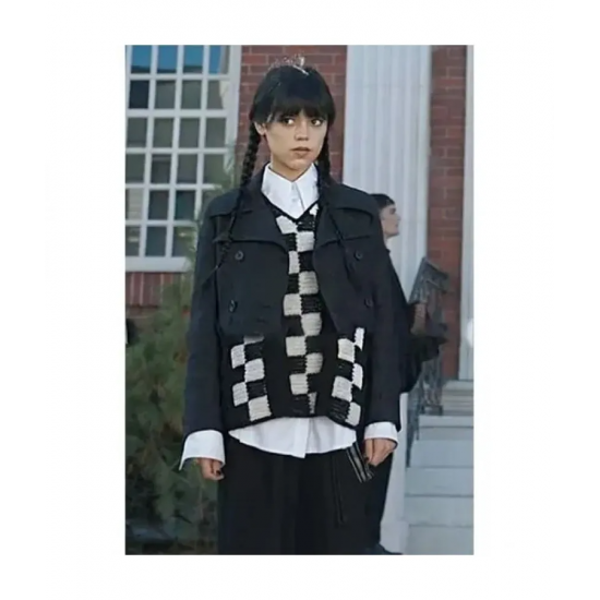 Wednesday Addams Cropped Black Wool Jacket Jenna Ortega A Murder of Woes