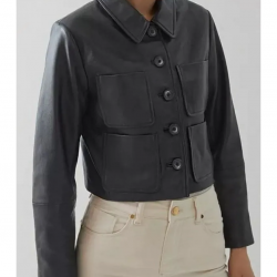 Wednesday Addams Jenna Ortega Cropped Black Leather Jacket Wednesday Addams Jenna Ortega Cropped Black Leather Jacket