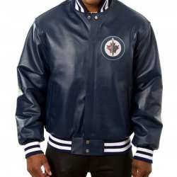 Winnipeg Jets Navy Blue Varsity Leather Jacket Winnipeg Jets Navy Blue Varsity Leather Jacket