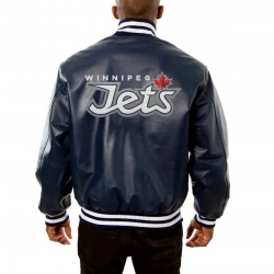 Winnipeg Jets Navy Blue Varsity Leather Jacket Winnipeg Jets Navy Blue Varsity Leather Jacket