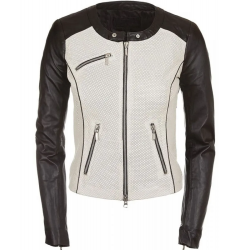 Womens Fashion Designer Leather Jacket Black and White