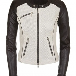 Womens Fashion Designer Leather Jacket Black and White Womens Fashion Designer Leather Jacket Black and White