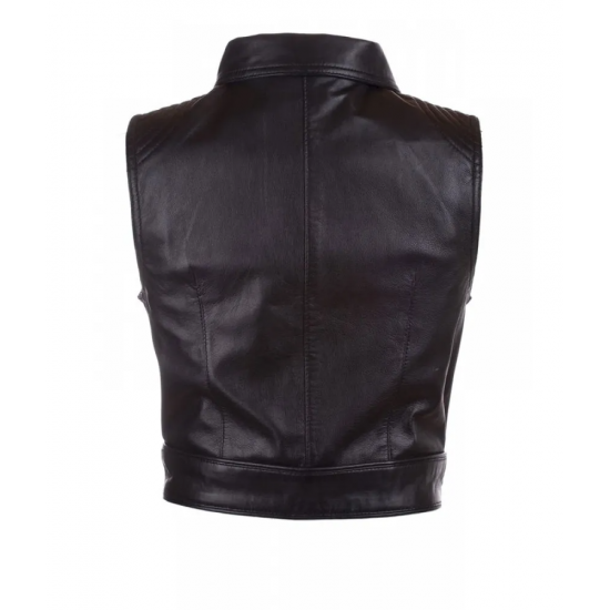 Womens Fashion Designer Leather Motorcycle Vest Black