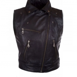 Womens Fashion Designer Leather Motorcycle Vest Black Womens Fashion Designer Leather Motorcycle Vest Black