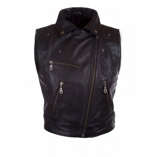 Womens Fashion Designer Leather Motorcycle Vest Black