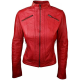 Womens Leather Biker Jacket Red Tan Stand Collar