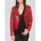 Womens Red Leather Biker Jacket