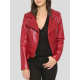 Womens Red Leather Biker Jacket