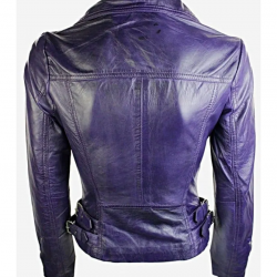 Womens Short Fitted Leather Motorcycle Jacket Purple Womens Short Fitted Leather Motorcycle Jacket Purple