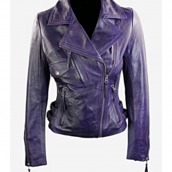 Womens Short Fitted Leather Motorcycle Jacket Purple Womens Short Fitted Leather Motorcycle Jacket Purple
