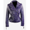 Womens Short Fitted Leather Motorcycle Jacket Purple