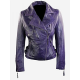 Womens Short Fitted Leather Motorcycle Jacket Purple