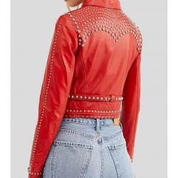 Womens Studded Red Cropped Leather Jacket Womens Studded Red Cropped Leather Jacket