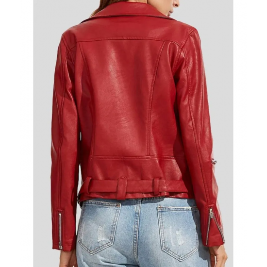 Womens Wear Red Leather Biker Jacket