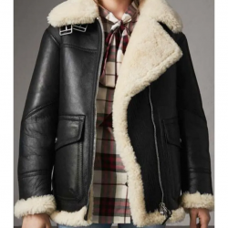 Women’s Aviator Ivory Shearling Black Leather Jacket Women’s Aviator Ivory Shearling Black Leather Jacket