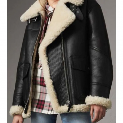 Women’s Aviator Ivory Shearling Black Leather Jacket Women’s Aviator Ivory Shearling Black Leather Jacket