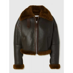 Women’s Brown Textured Leather Shearling Jacket