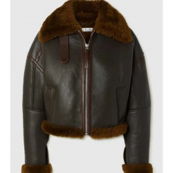 Women’s Brown Textured Leather Shearling Jacket Women’s Brown Textured Leather Shearling Jacket