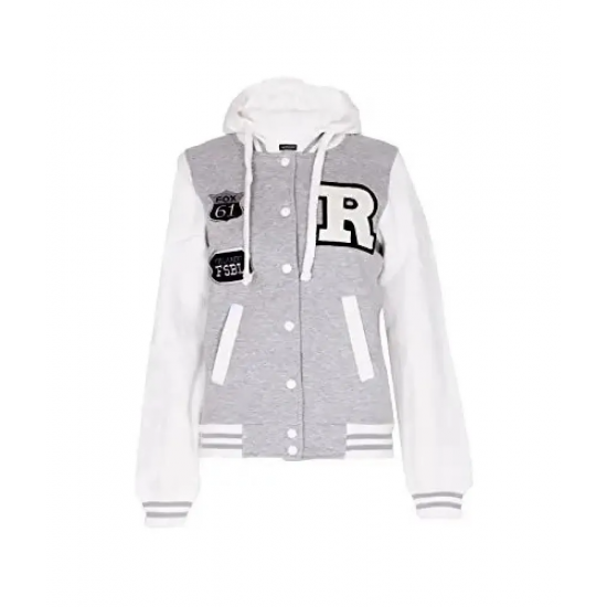 Womens Letterman White Hoodie