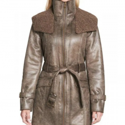 Womens Mid Length Shearling Duster Trench Coat Womens Mid Length Shearling Duster Trench Coat