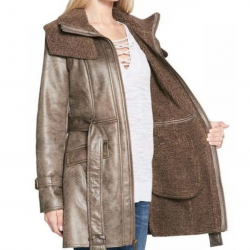 Womens Mid Length Shearling Duster Trench Coat Womens Mid Length Shearling Duster Trench Coat