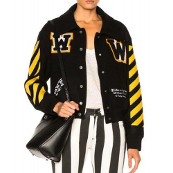 Womens Off White Virgil Abloh Varsity Jacket with Yellow Striped Sleeves
