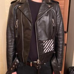 Off-White Virgil Abloh Black  Leather Biker Jacket Off-White Virgil Abloh Black  Leather Biker Jacket