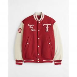 Embroidered Baseball Red Tigers Varsity And Letterman Jacket	 Embroidered Baseball Red Tigers Varsity And Letterman Jacket