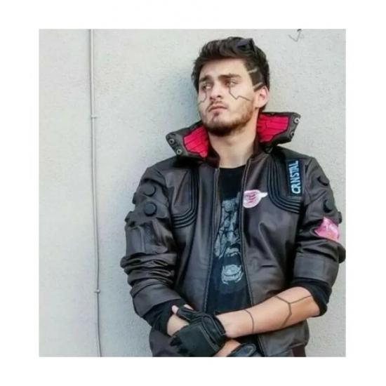 Cyberpunk 2077 Costume Jacket Mens Brown Leather Embroidery Coat
